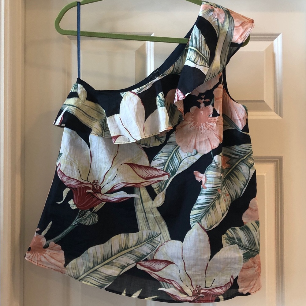 NWT One shoulder, floral blouse Ann Taylor